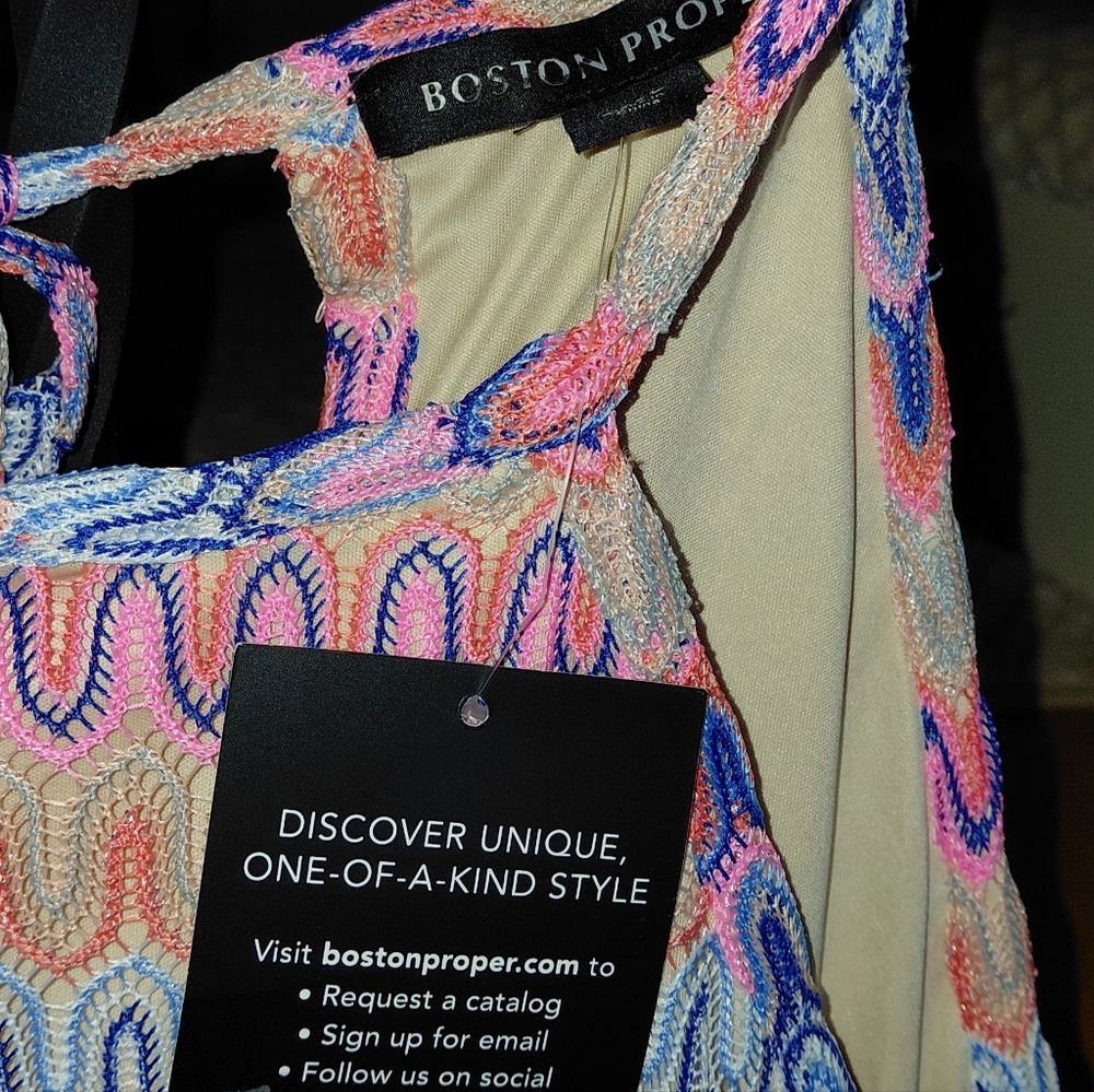 NWT Boston Proper Multicolor Zigzag Shimmer Dress Fully Lined, Comfortable Sz Lg - Picture 5 of 6